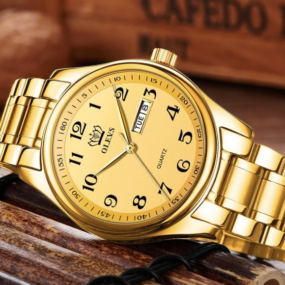 Couple Watches Stainless Steel Golden Waterproof - Picture 5 of 9